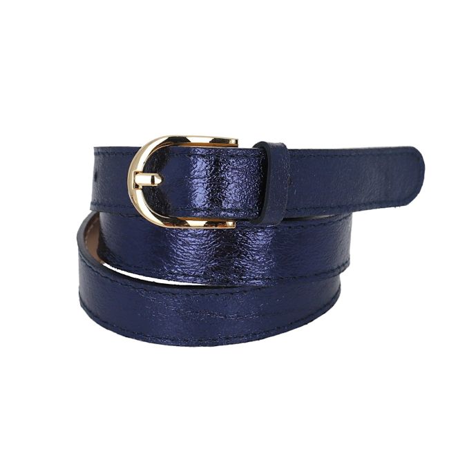 Ceinture a boucle ronde en cuir bleu Taille M