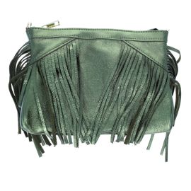 sac à main à franges cuir irisé vert olive