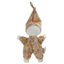 Doudou lutin fleuri jaune et rose