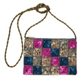 Pochette à sequins damier rose bleu - Mariage Indien