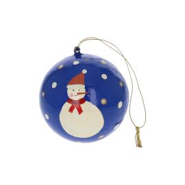 boule de noel bleue bonhomme de neige 