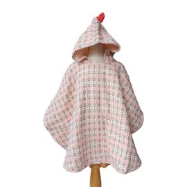 poncho de bain fleuri rose 