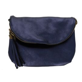 sac à rabat en cuir bleu pailleté