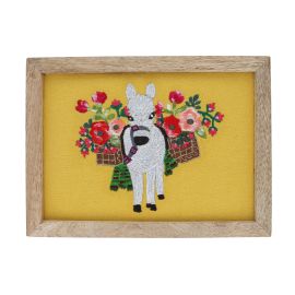 cadre bois broderie âne jaune