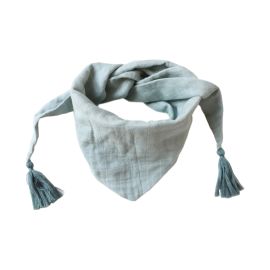 Foulard bleu gris à pompons