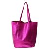 Sac tote bag cuir fuchsia irisé